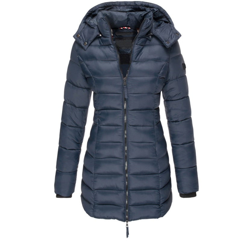 Emelie | Lange gewatteerde winterjas met capuchon voor dames
